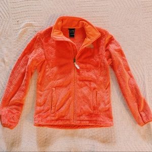 EUC Orange north face fuzzy full zip small